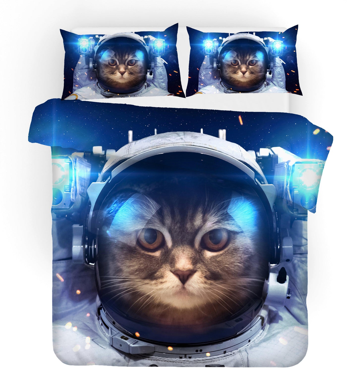 3D Blue Astronaut Cat Kitty Quilt Cover Set Bedding Set Duvet Cover Pillowcases SF50