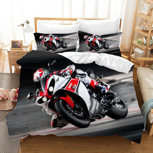 3D Black Red Motorcycle Rider Quilt Cover Set Bedding Set Pillowcases 89