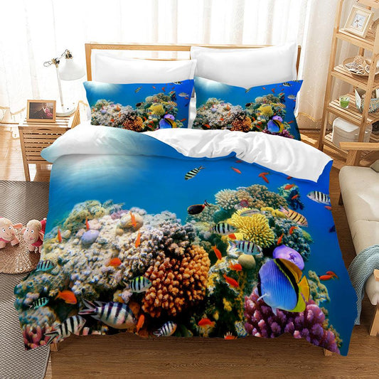 3D Blue Ocean Seabed Fish Coral Quilt Cover Set Bedding Set Pillowcases 65