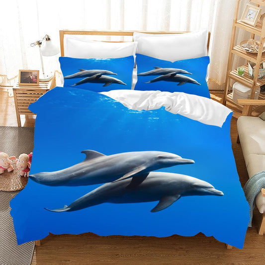 3D Blue Dolphin Quilt Cover Set Bedding Set Pillowcases 105