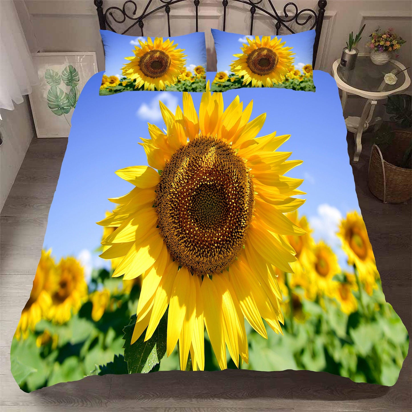 3D Blue Sky Sunflowers Quilt Cover Set Bedding Set Pillowcases 06