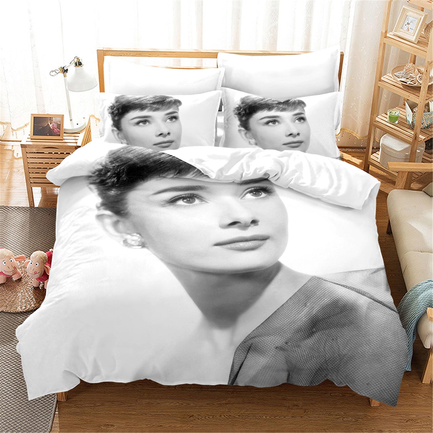 3D Black White Audrey Hepburn Quilt Cover Set Bedding Set Duvet Cover Pillowcases SF28