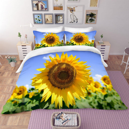 3D Blue Sky Sunflowers Quilt Cover Set Bedding Set Pillowcases 06