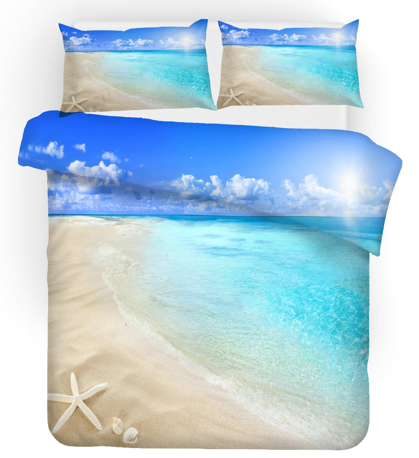 3D Blue Sea Beach Starfish Quilt Cover Set Bedding Set Pillowcases 129