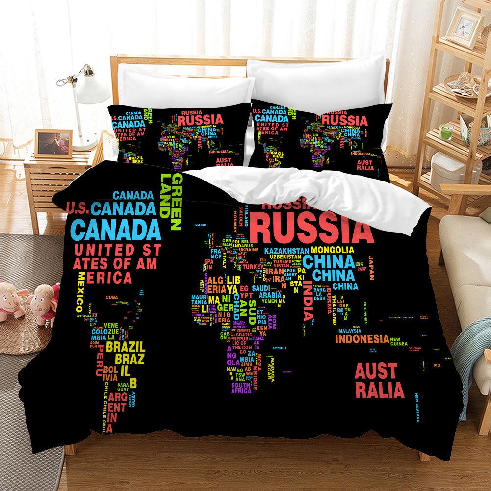 3D Black World Map Quilt Cover Set Bedding Set Pillowcases 71