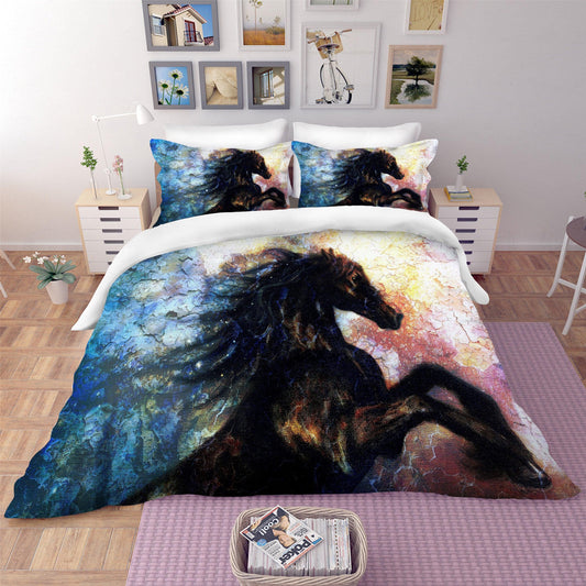 3D Black Abstract Horse Quilt Cover Set Bedding Set Pillowcases 33