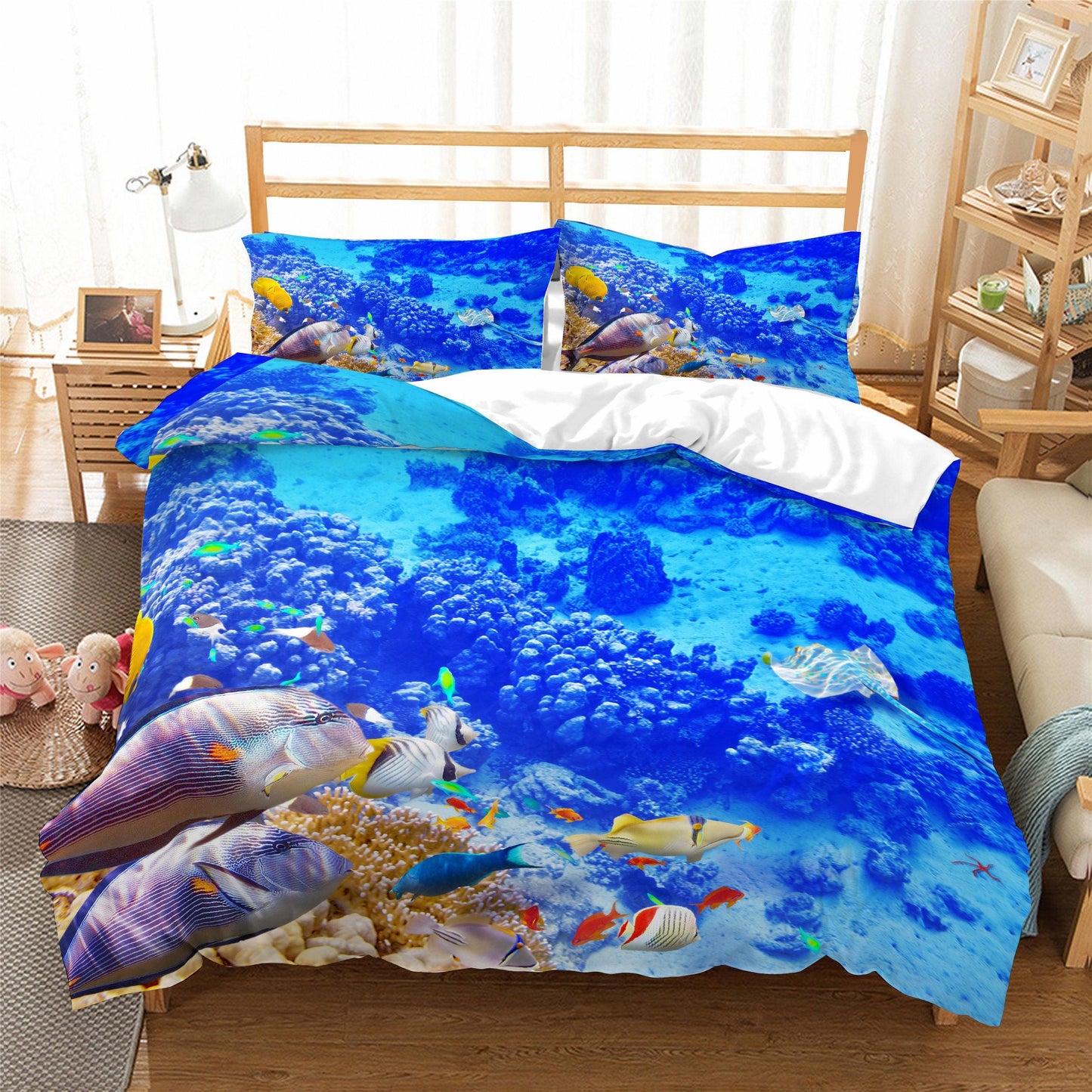 3D Blue Seabed Coral Fish Quilt Cover Set Bedding Set Duvet Cover Pillowcases SF64