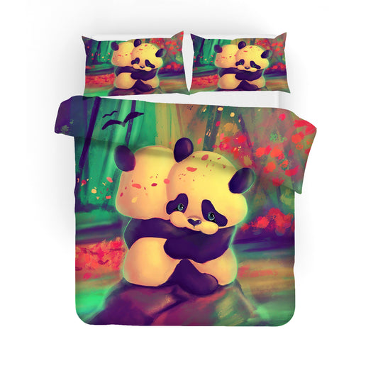 3D Cartoon Panda Hugging Quilt Cover Set Bedding Set Duvet Cover Pillowcases WJ 1715