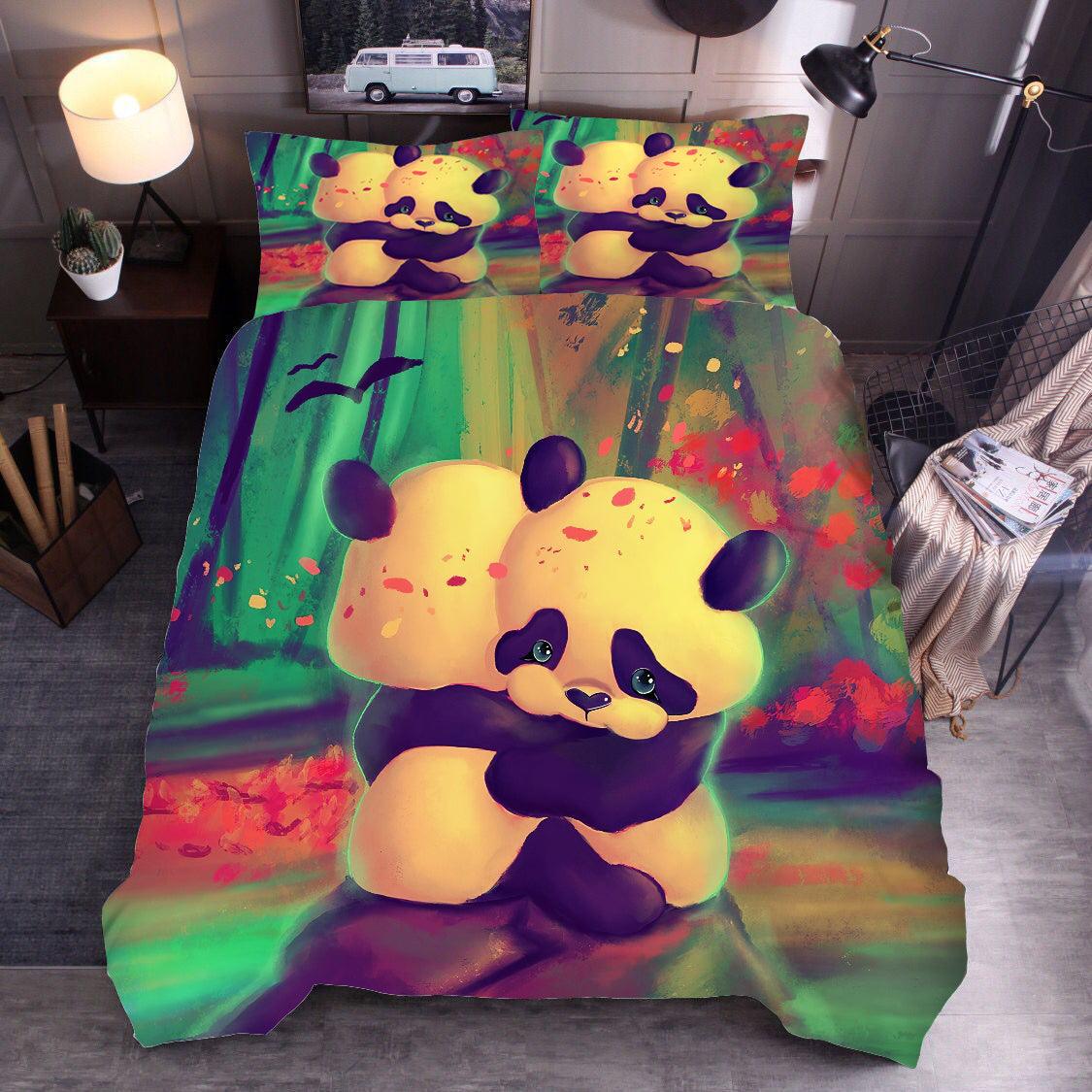 3D Cartoon Panda Hugging Quilt Cover Set Bedding Set Duvet Cover Pillowcases WJ 1715