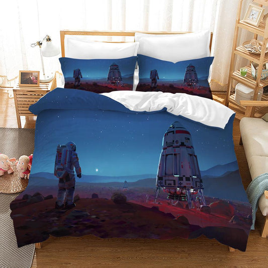 3D Blue Space Capsule Astronaut Quilt Cover Set Bedding Set Pillowcases 60
