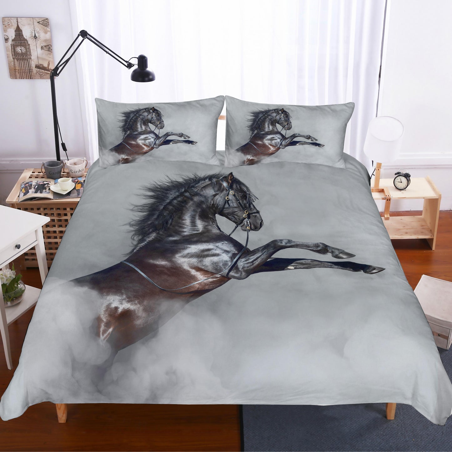 3D Black Horse Quilt Cover Set Bedding Set Pillowcases 232