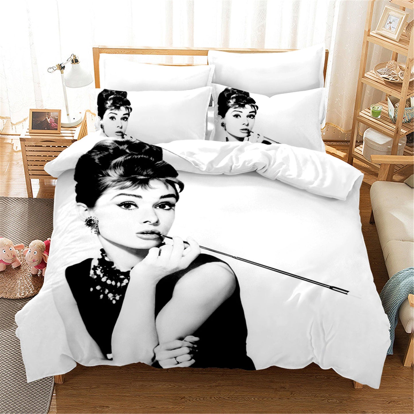 3D Black White Audrey Hepburn Quilt Cover Set Bedding Set Duvet Cover Pillowcases SF31