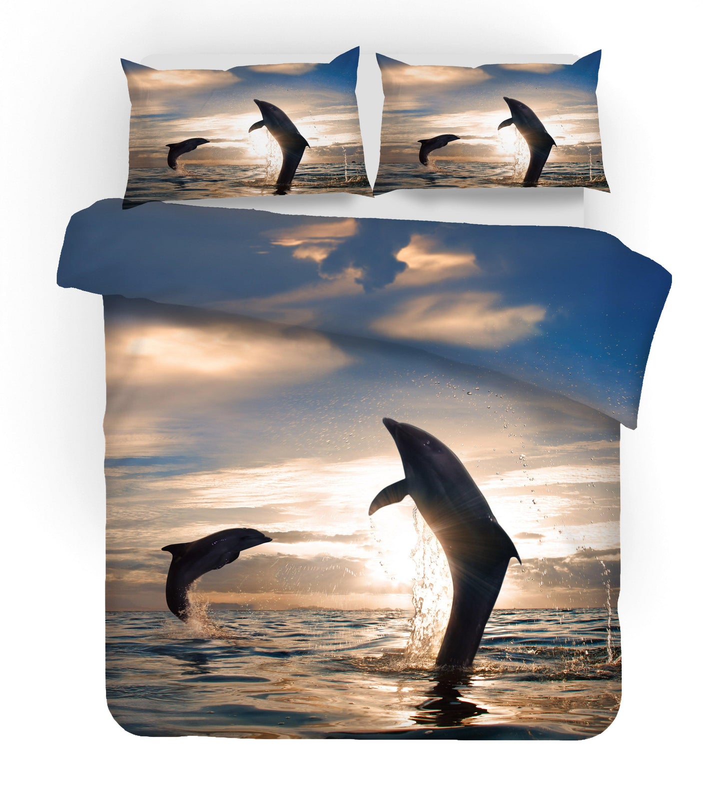 3D Animal Dolphin Sunset Sky Sea Quilt Cover Set Bedding Set Duvet Cover Pillowcases 36