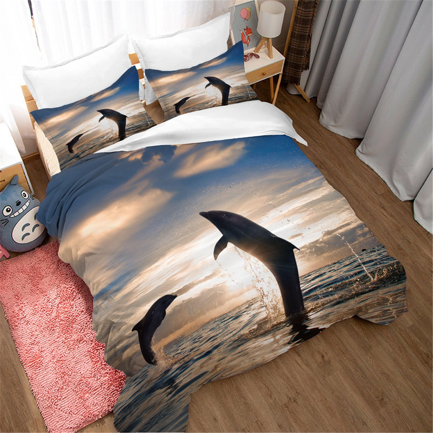 3D Animal Dolphin Sunset Sky Sea Quilt Cover Set Bedding Set Duvet Cover Pillowcases 36
