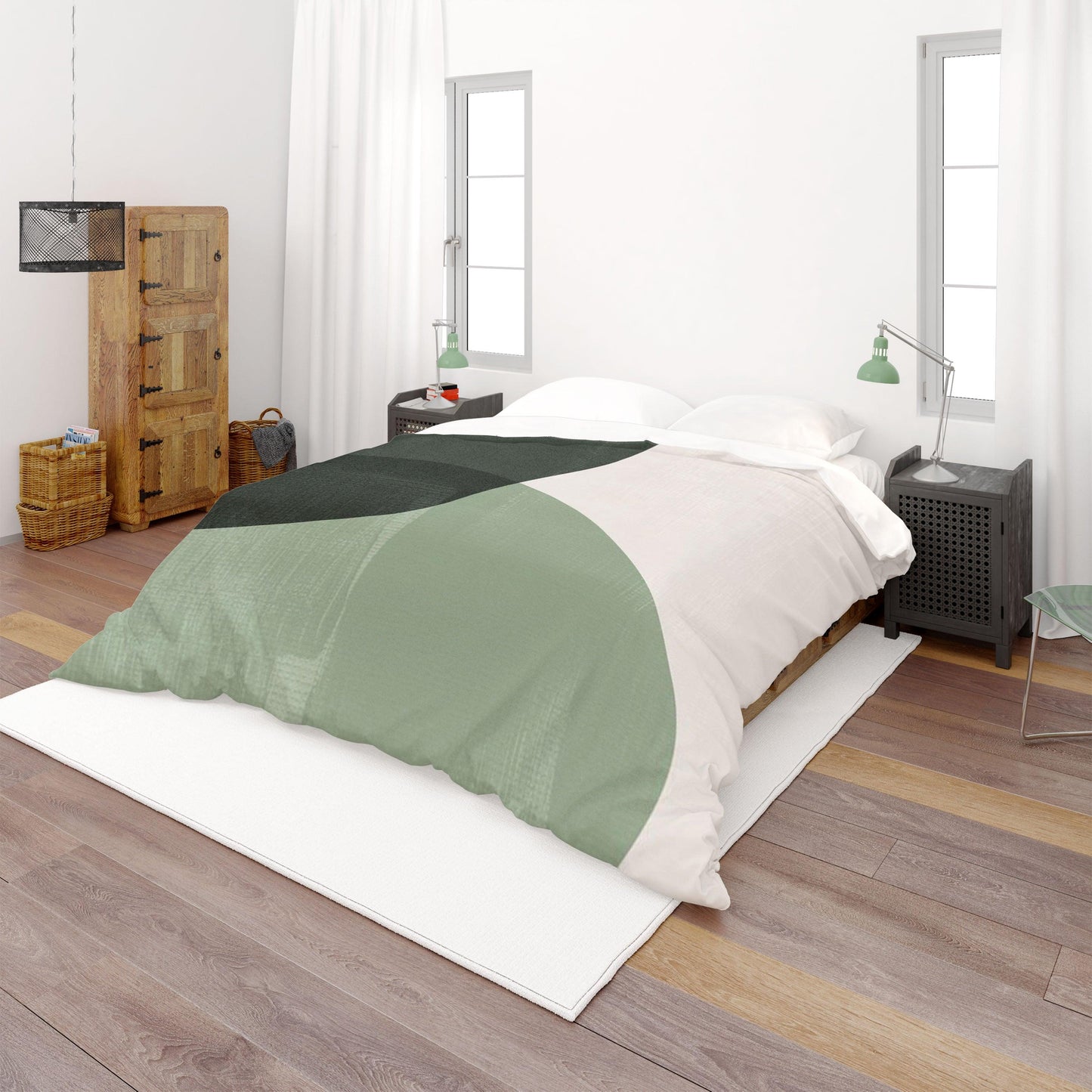 3D Black Green White Background Quilt Cover Set Bedding Set Pillowcases  62