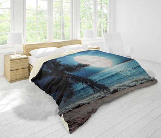 3D Blue Sea Moon Beach Tree Quilt Cover Set Bedding Set Pillowcases 33