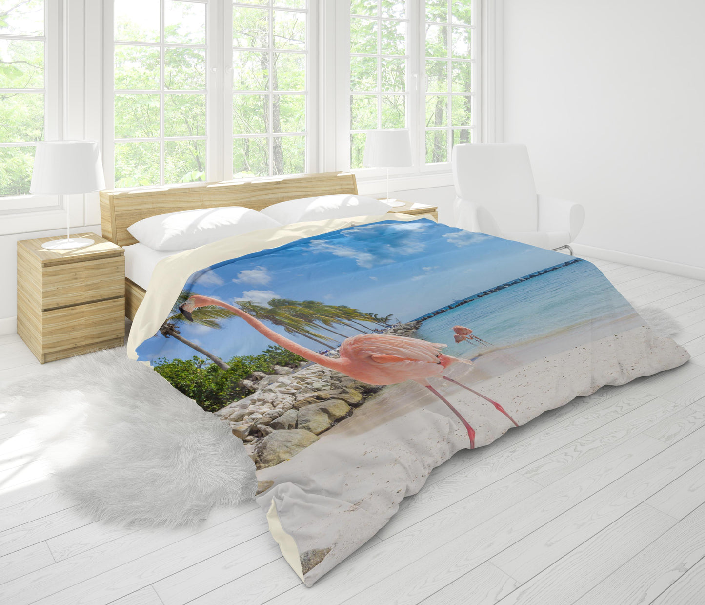 3D Blue Sea Flamingo Trees Quilt Cover Set Bedding Set Pillowcases 31