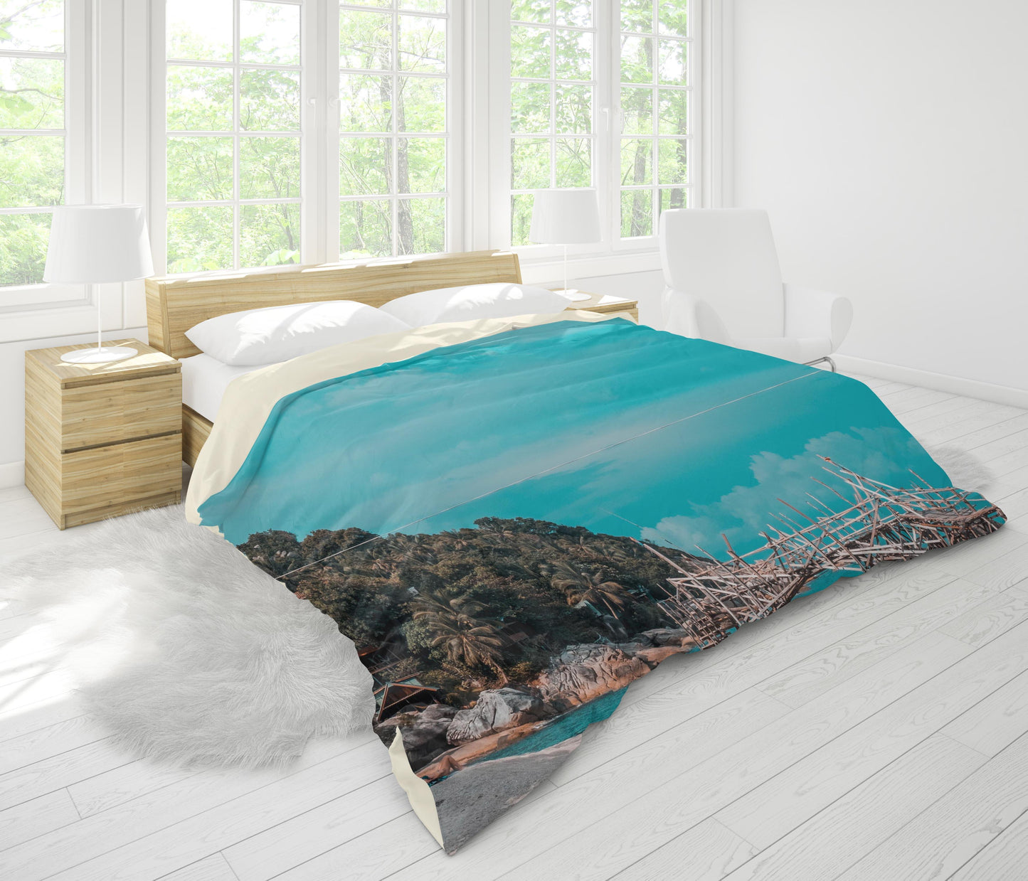 3D Blue Sea Bridge Forest Quilt Cover Set Bedding Set Pillowcases 62