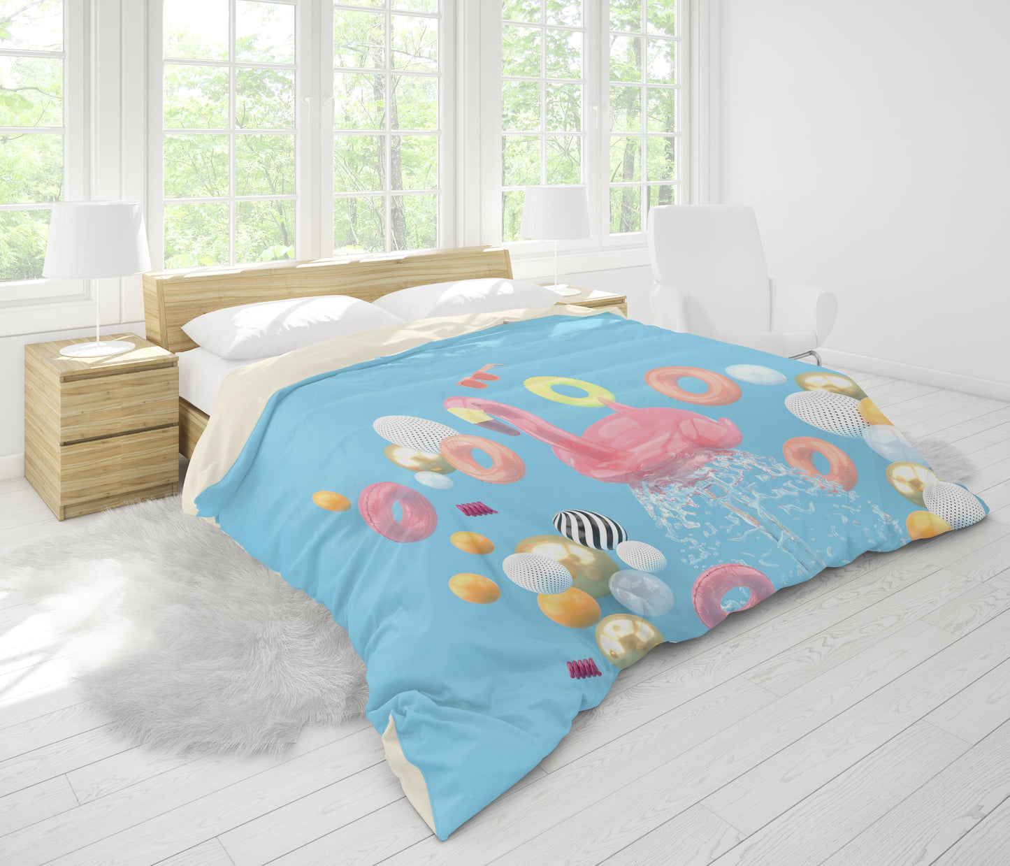 3D Blue Flamingo Lifebuoy Ball Quilt Cover Set Bedding Set Pillowcases 74
