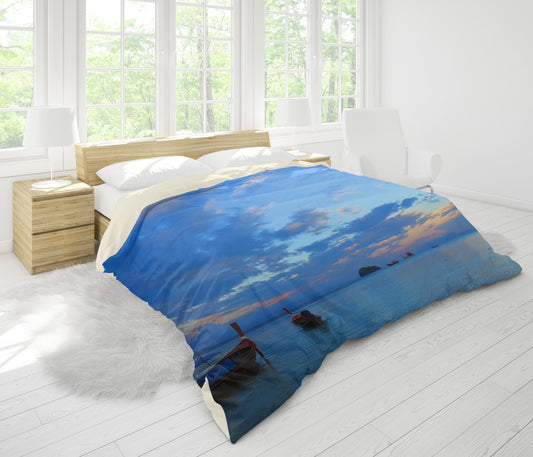 3D Blue Sea Sky Boat Quilt Cover Set Bedding Set Pillowcases 83