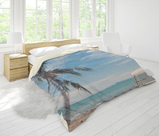 3D Blue Sea Minibus Coconut Tree Quilt Cover Set Bedding Set Pillowcases 14