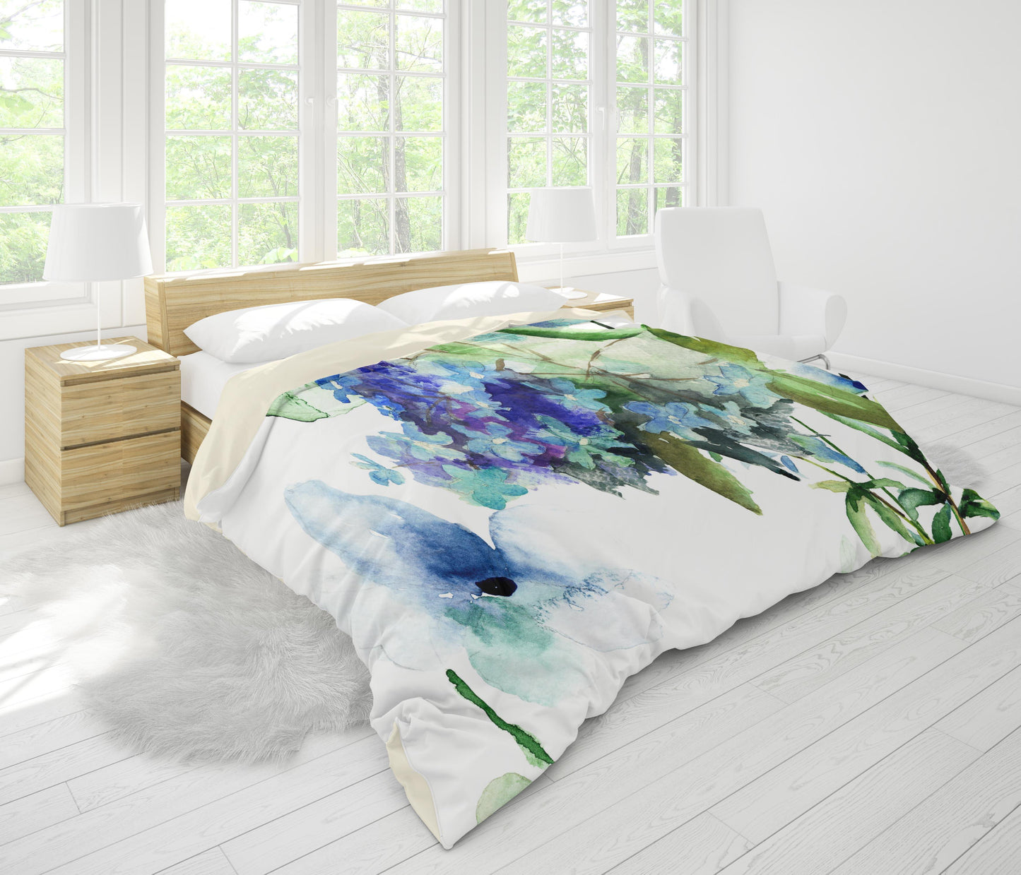 3D Blue Watercolor Floral Quilt Cover Set Bedding Set Pillowcases 112