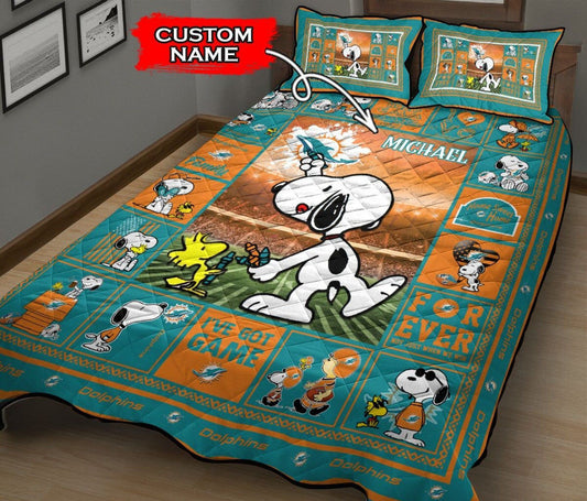 NFL Miami Dolphins Custom Name Snoopy Bedding Set