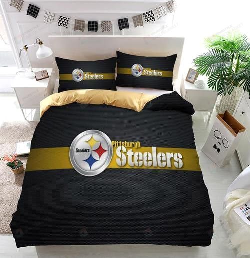 NFL Pittsburgh Steelers Black Golden Logo Bedding Set