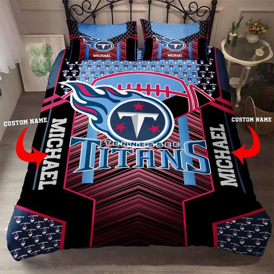 NFL Tennessee Titans Custom Name Black Blue Bedding Set