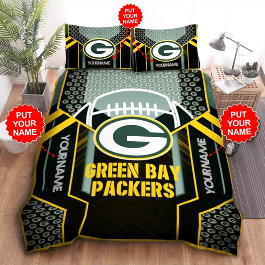 NFL Green Bay Packers Custom Name Big Logo Ball Bedding Set V2