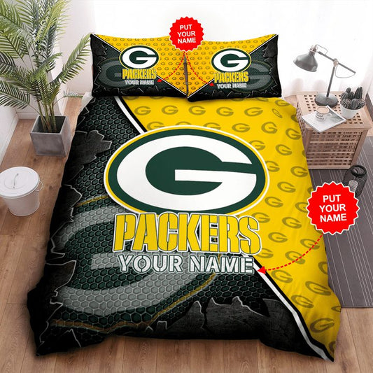 NFL Green Bay Packers Custom Name Green Yellow Bedding Set