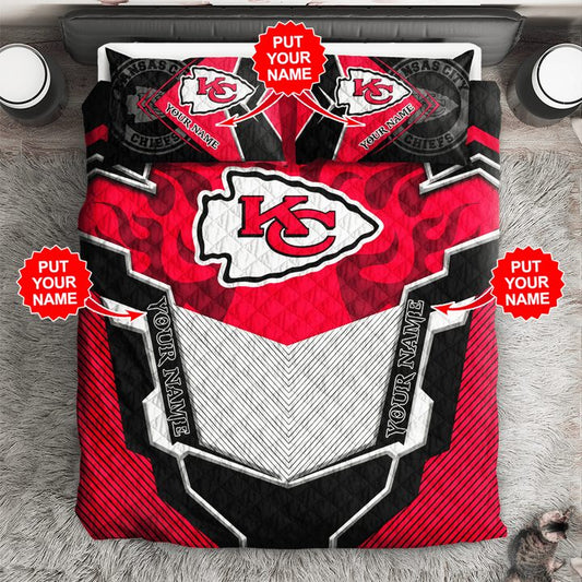 NFL Kansas City Chiefs Custom Name Red Grey Bedding Set