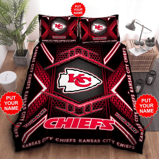 NFL Kansas City Chiefs Custom Name Black Red Bedding Set V2