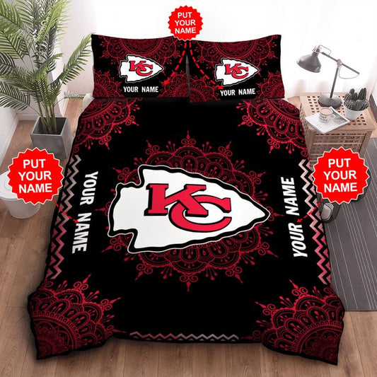 NFL Kansas City Chiefs Custom Name Black Red Bedding Set