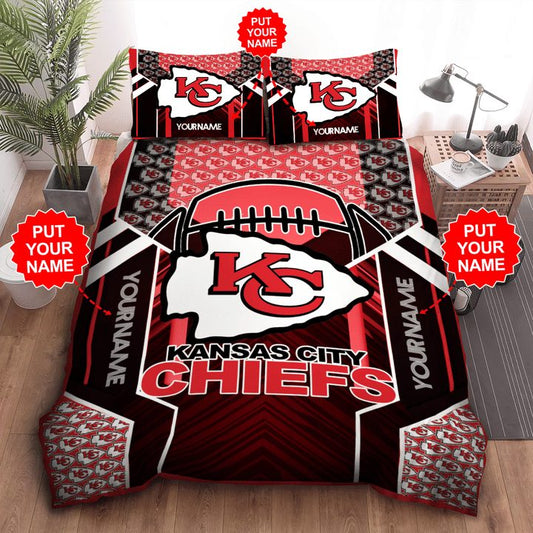 NFL Kansas City Chiefs Custom Name Red Black Bedding Set