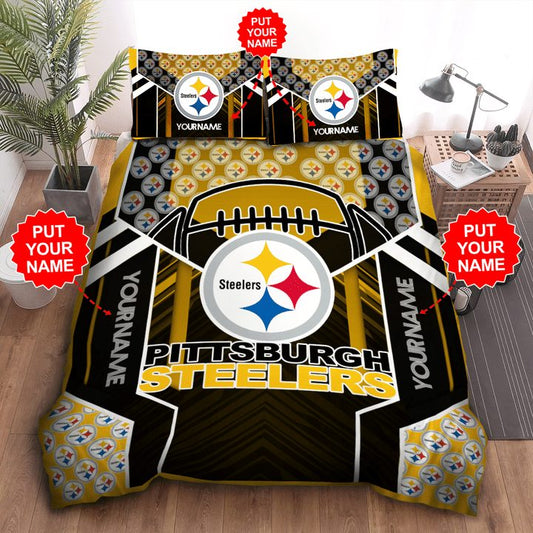 NFL Pittsburgh Steelers Custom Name Black Golden Bedding Set