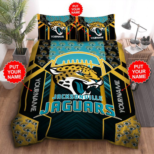 NFL Jacksonville Jaguars Custom Name Black Teal Bedding Set