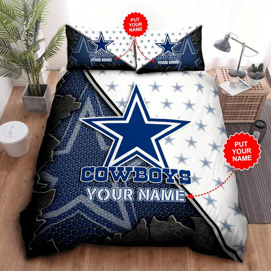 NFL Dallas Cowboys Custom Name White Blue Bedding Set