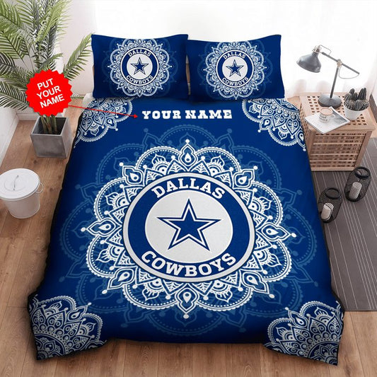NFL Dallas Cowboys Custom Name Blue Grey Logo Center Bedding Set