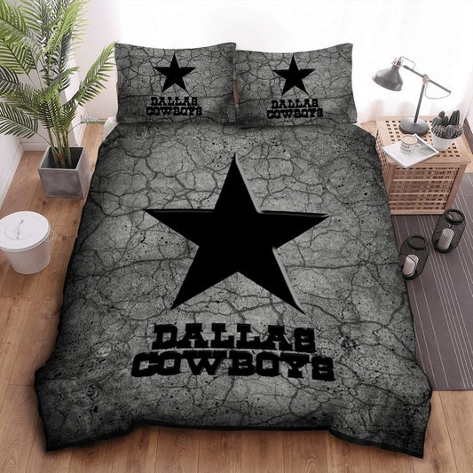 NFL Dallas Cowboys Grey Stone Black Logo Bedding Set