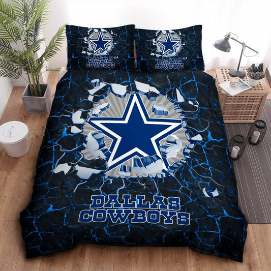 NFL Dallas Cowboys Broken Dark Blue Stone Bedding Set