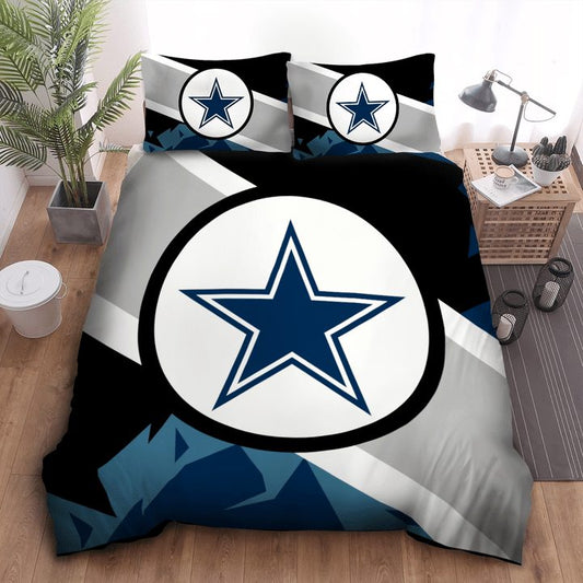 NFL Dallas Cowboys Grey Black Blue Logo Center Bedding Set