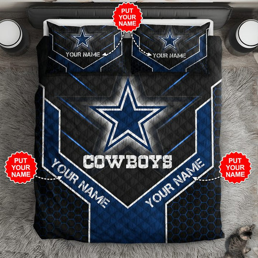 NFL Dallas Cowboys Custom Name Black Blue Bedding Set