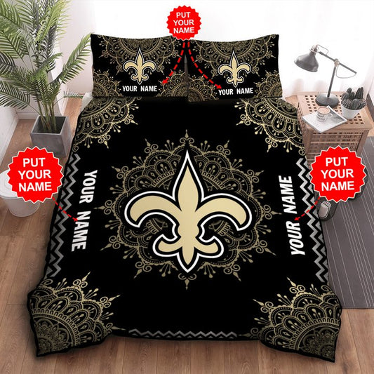 NFL New Orleans Saints Custom Name Black Golden Bedding Set