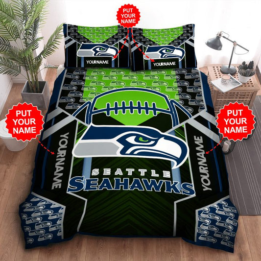 NFL Seattle Seahawks Custom Name Navy Green Bedding Set
