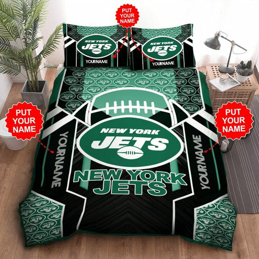 NFL New York Jets Custom Name Green Black Bedding Set