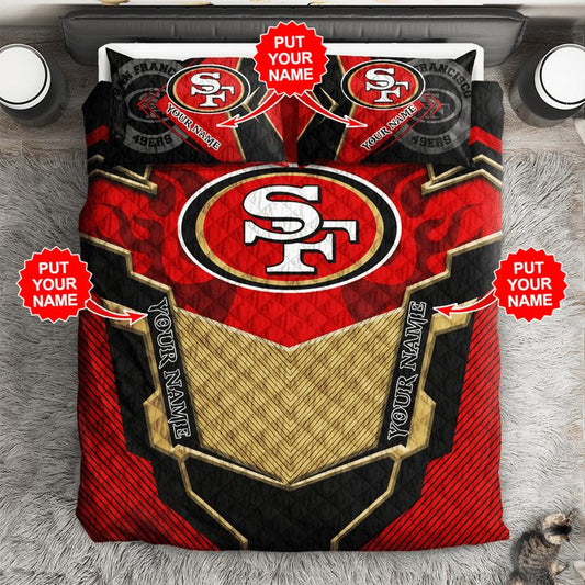 NFL San Francisco 49ers Custom Name Red Golden Black Bedding Set
