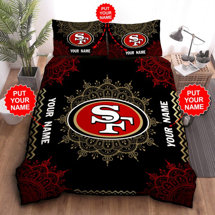 NFL San Francisco 49ers Custom Name Black Red Bedding Set