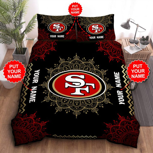 NFL San Francisco 49ers Custom Name Black Red Bedding Set