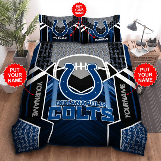 NFL Indianapolis Colts Custom Name Black Blue Bedding Set
